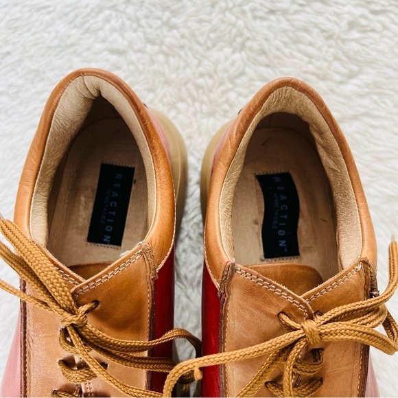 Reaction Kenneth Cole 2 Tone Red/Brown Leather Lace Up Chunky Shoes Size 9.5 M - Picture 10 of 12